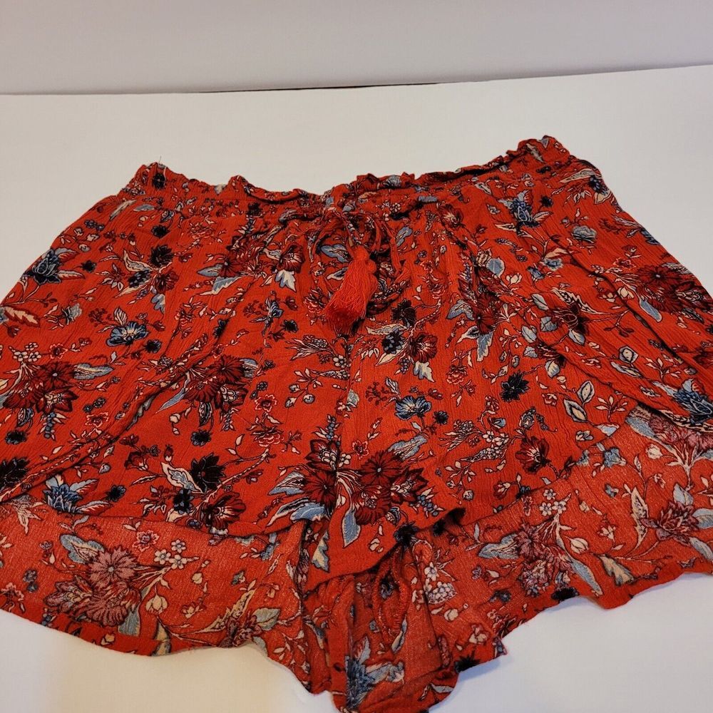 American Eagle Floral Flowy Shorts Womens Medium Red Excellent Boho Tassel Smock